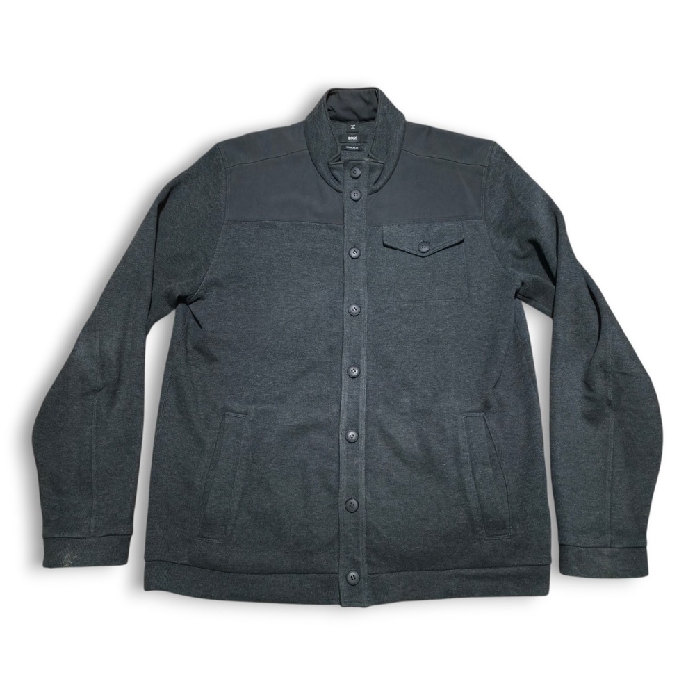 Hugo‎ Boss Button Zip Lux Jacket Gray Long Sleeve Men's Size XL Cotton Blend